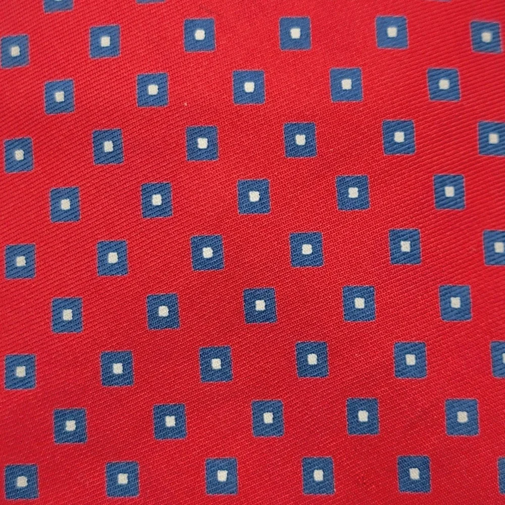 Vintage Brooks‎ Brothers Makers Silk Red Blue Geometric Black Label Necktie Tie